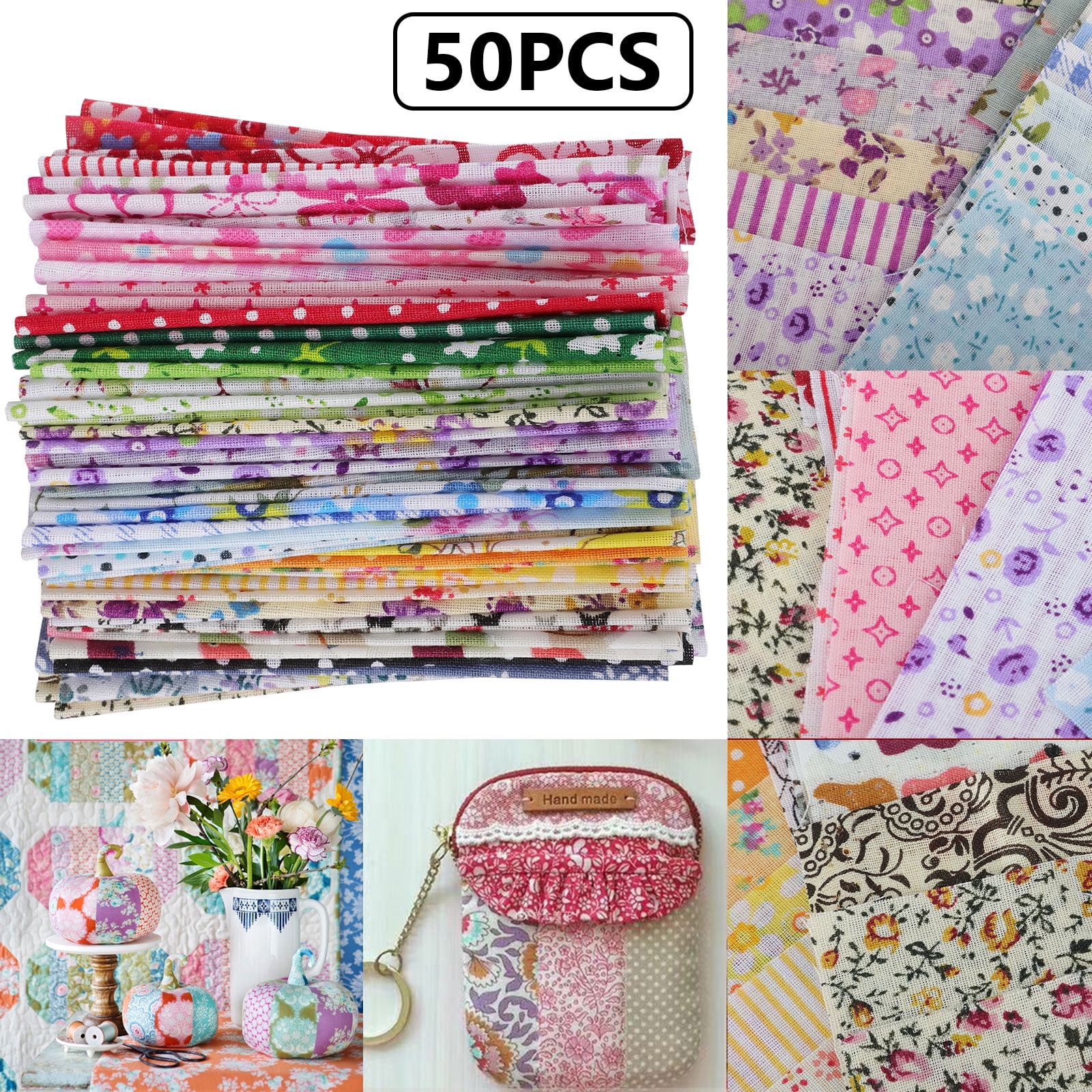 50PCS 100%Cotton Floral Fabric Vintage Style Floral Dress Craft Material Sewing 