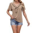 thumbnail image 2 of YHAJDS Women's Plus Size Tops Short Sleeve Round Neck Ruffle Solid Color Loose Blouse, 2 of 5