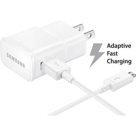 OEM Samsung Fast Adaptive Wall Adapter Charger for Galaxy S7 Edge S6 Plus Note 5 4 J3 J5 J7 Prime EP-TA20JWE - 5 Foot Micro USB Cable