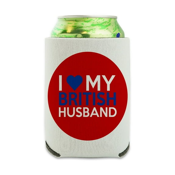 I Love My British Husband Can Cooler - Drink Sleeve Hugger Collapsible Insulator - Beverage Insulated Holder