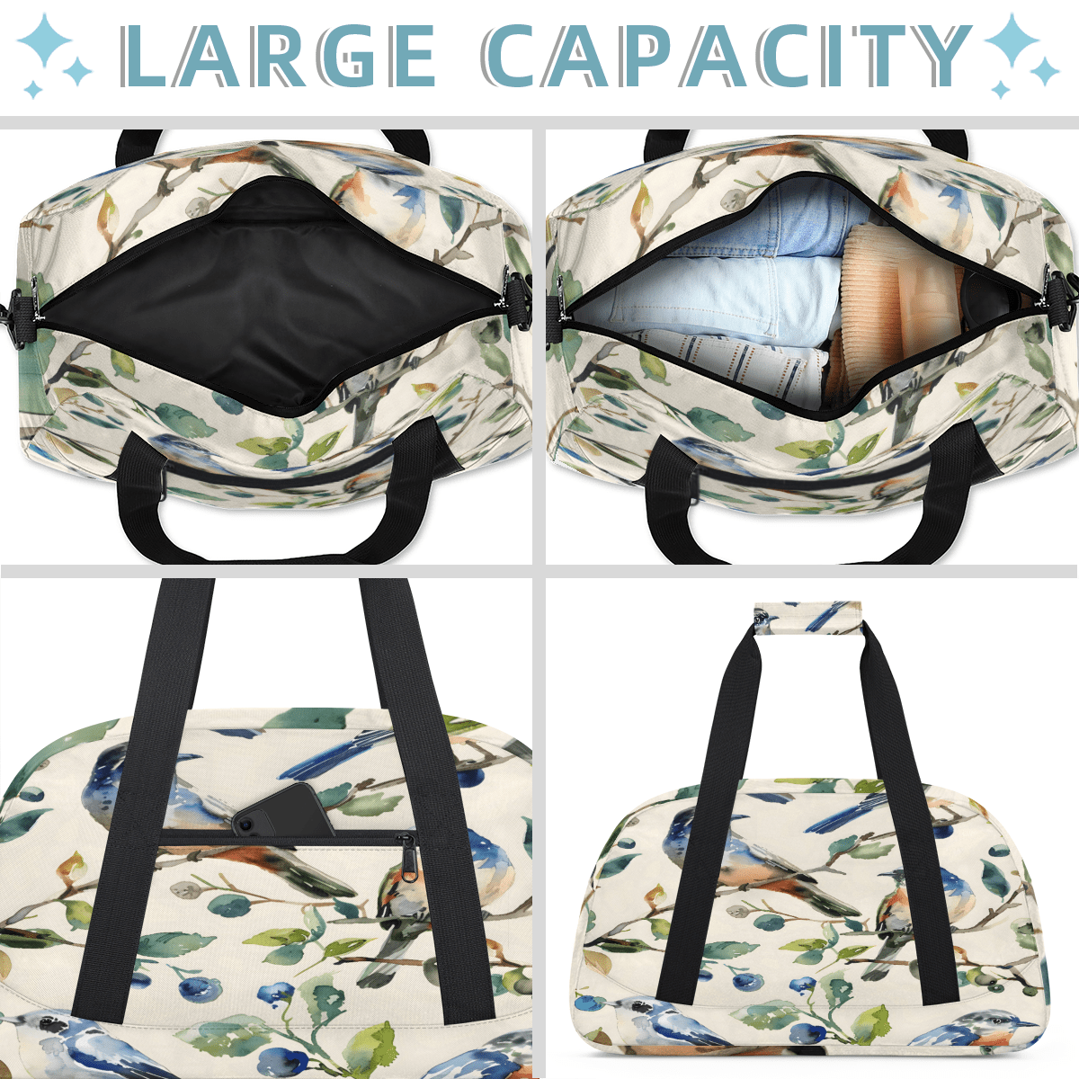 Herdesigns Sports Duffle Bags Travel Duffle Bag Gym Bag Bird Vintage Weekender Travel Bag Waterproof Overnight Bag Carry On Travel Tote Bag Dance Bags