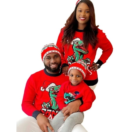 

Family Matching Ugly Christmas Sweaters Long Sleeve Crewneck Dinosaur Knit Pullover for Men Women Kids Xmas Outfits