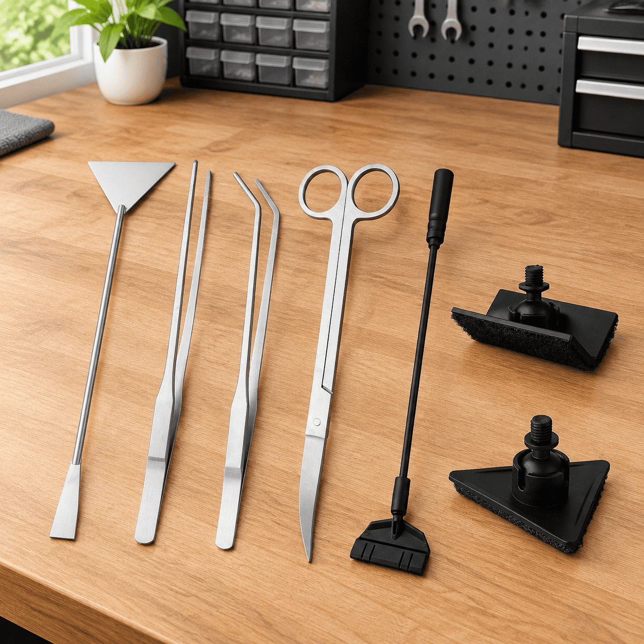 Aquarium Aquascape Tools Kit Stainless Steel Aquatic Plant Aquascaping Set with Straight/Curved Long Tweezers Scissors Spatula Algae Scraper & 2 Replacement Heads Fish Tank Cleaning Kit