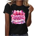 thumbnail image 1 of Hyknon Hauts pour Femmes Été Nouvel An Bonne Année Décontracté Imprimé Col Rond Manches Courtes Haut Doux Pull Polyvalent pour Sortir, 1 of 5