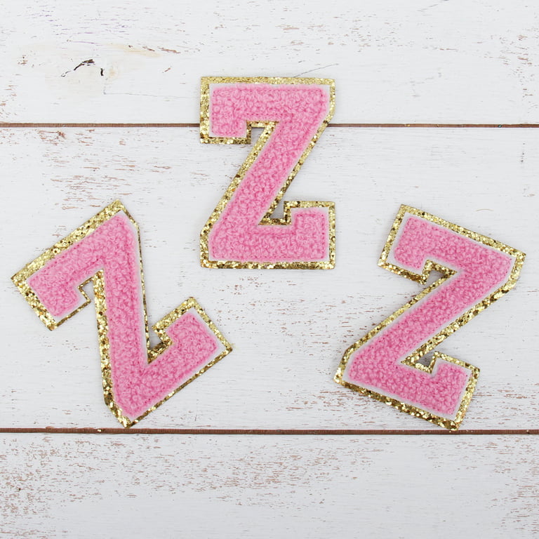26 Letter Set Chenille Iron On Glitter Varsity Letter Patches - Black  Chenille Fabric With Gold Glitter Trim - Sew or Iron on - 8 cm Tall