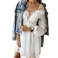 thumbnail image 1 of Julyccc Robe de Fête Mini Patineuse à Manches Longues en Dentelle Épaules Dénudées pour Femmes, 1 of 4