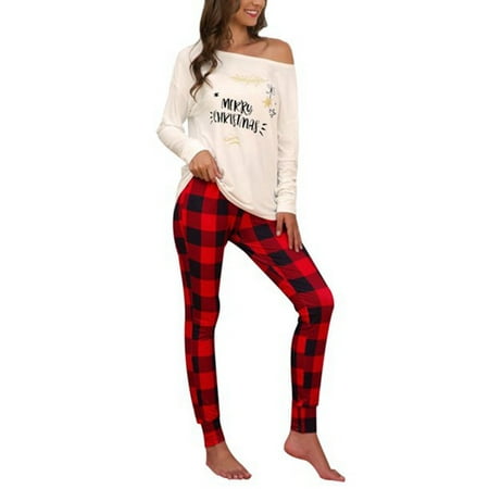 

CUE AIR Women Plus Size Christmas Eve Pajamas Casual Two-piece Plaid Xmas Sleepwear