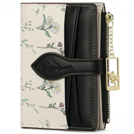 GAEKEAO Small Wallets for Women RFID Blocking Bifold Floral Vegan Leather Wallet Card Holder with Zipper Pocket ID Window