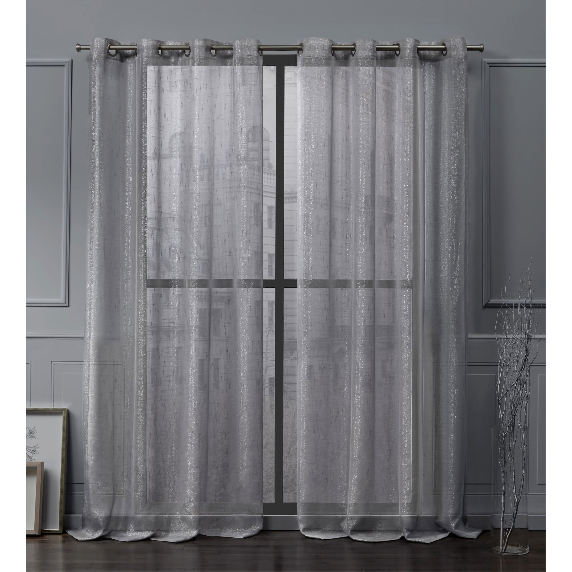Nicole Miller New York Iceland Metallic Sheer Grommet Top Curtain Panel Pair Walmart Com Walmart Com