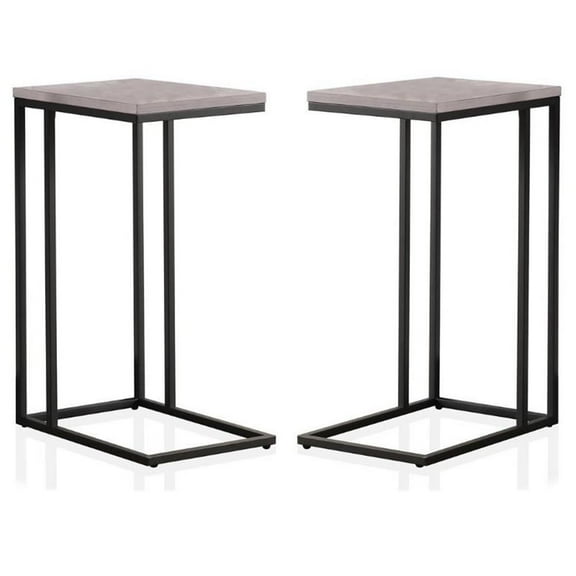 Home Square Rustic Metal C-Shaped Side Table in Antique White - Set of 2