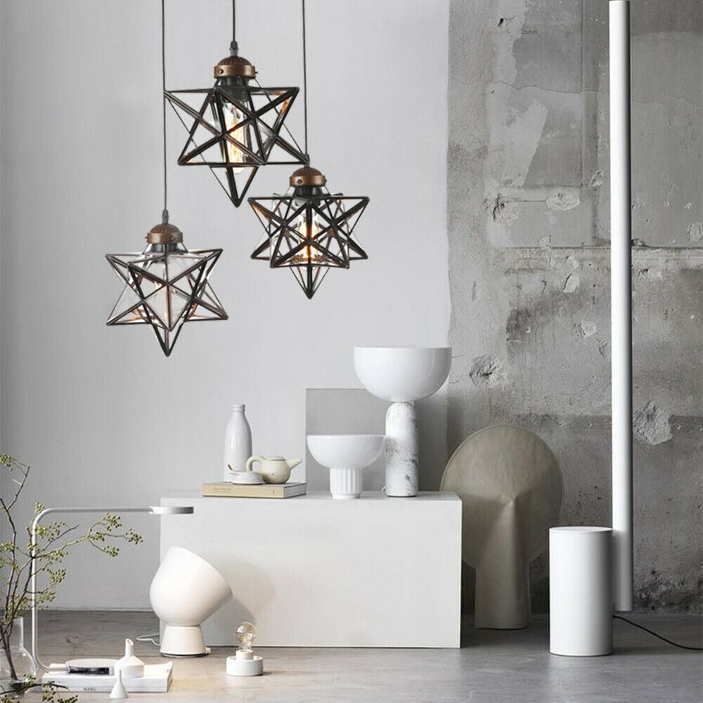 Miumaeov Moravian Star Pendant Light 3-Light Vintage Clear Glass Chandelier Star Hanging Lighting Fixture Adjustable Height for Kitchen Island Living Room Bedroom Brown