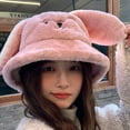 thumbnail image 3 of Idoravan Winter Hats for Women Clearance Women's Cute Rabbit Ear Hat Plush Thickened Warm Fashion Bucket Hat Pink, 3 of 6