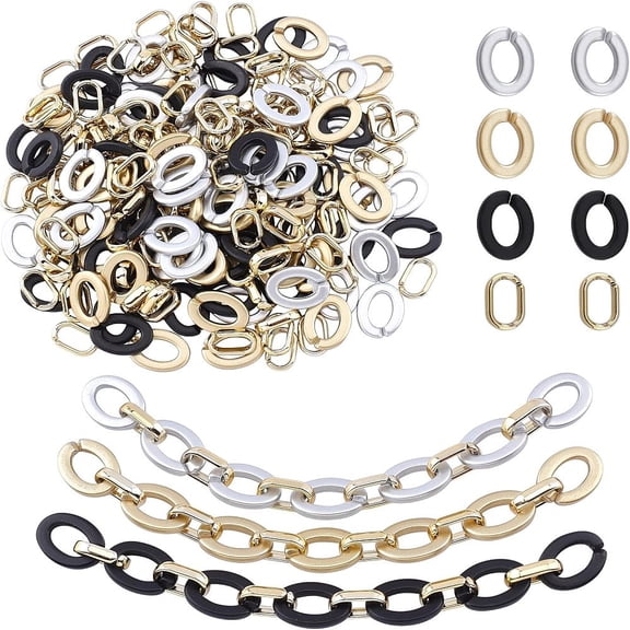 240Pcs 4 Styles Opaque Frosted Linking Rings Acrylic and CCB Plastic Quick Link Connectors Oval Link Curb Chain Connectors for Earring Necklace