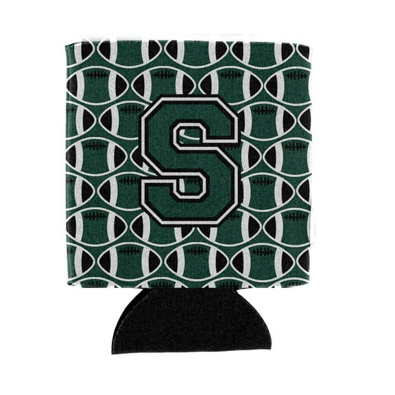 Carolines Treasures CJ1071-SCC Letter S Football Green and White Can or Bottle Hugger  Can Hugger multicolor