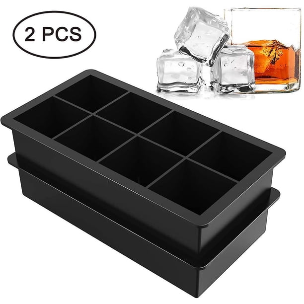 Paquete de 2 bandejas de silicona para cubitos de hielo, 8 cubitos cuadrados por bandeja, ideales para whisky, cócteles, sopas y comida para bebés