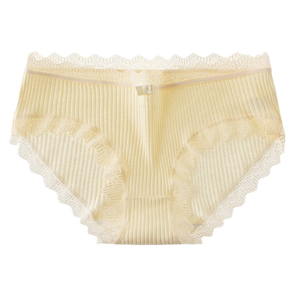 ZQUUVOU Cotton Underwear for Women Mid Waisted Hipster Panties with Lace Trim Soft Breathable Moisture Wicking Bikini Briefs Beige