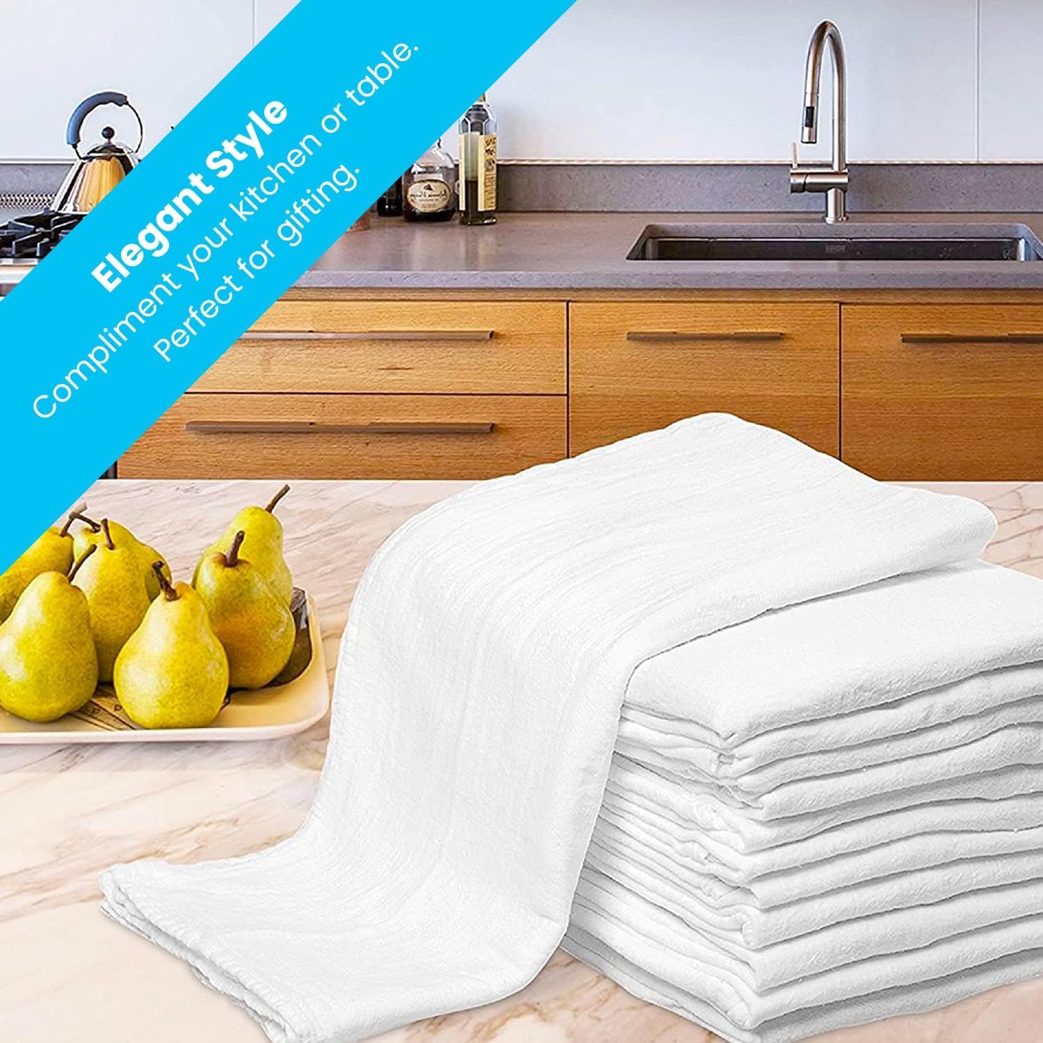Zeppoli Flour Sack Towel, 28”x28”, Cotton Dish Towels, Drying, 100% Ring-Spun Cotton, White, 12 Pack - image 2 of 8