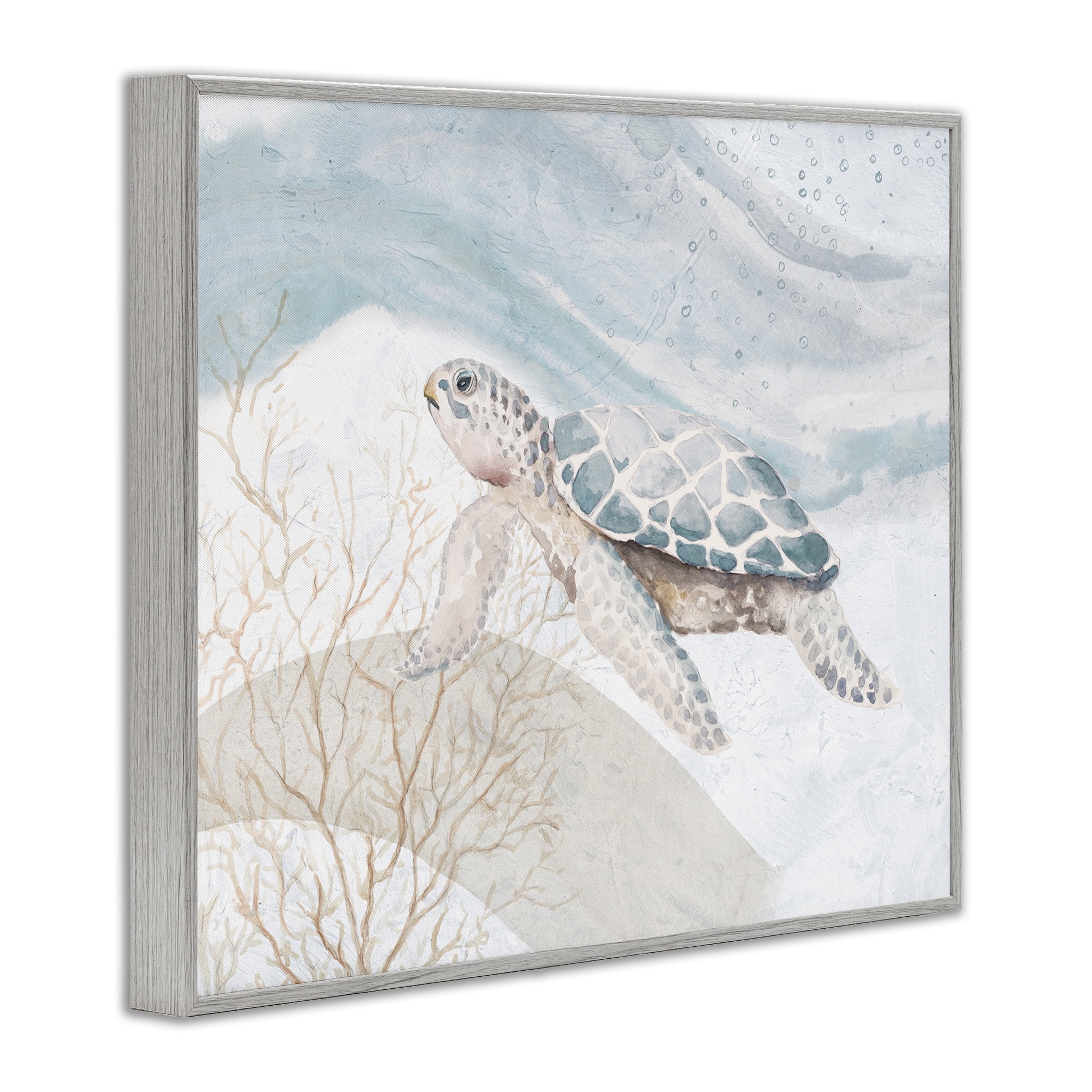 Stupell Industries Turtle on Brushed Pattern Animals & Insects Painting Gray Framed Art Print Wall Art, 30 x 24