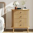 thumbnail image 3 of Fluted 4 Drawers Dresser, Tall Modern Chest of Drawers, Bedroom Dressers with Drawers, Curved Profile Design, Side Table for Living Room, Hallway, Entryway, Natural, 3 of 8