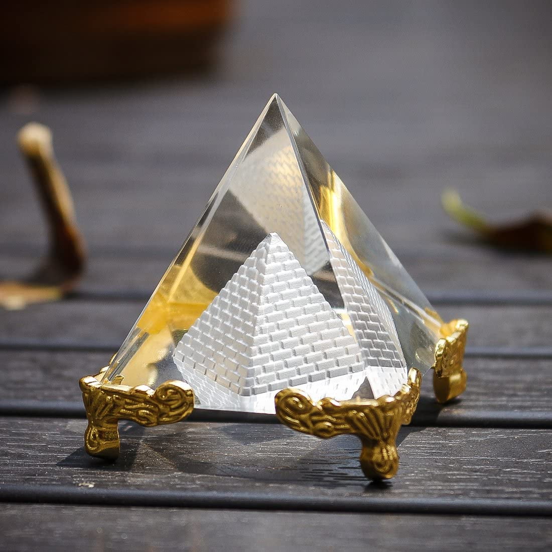 H&D 2.4 Clear Crystal Pyramid Paperweight Pyramid Figurine with Gift Box 