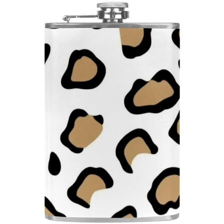 

josid Leopard Print Pattern 3.6x6in Stainless Steel Small Flask Leak-Proof Stainless Steel Construction Wrapped in Premium Two-Layer Leather Nano-Printed Design 227ml Capacity