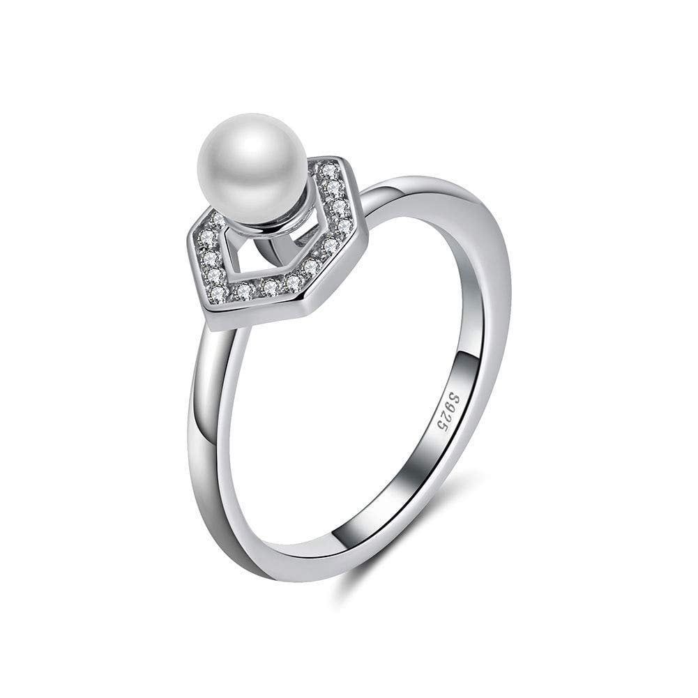 Buy For Less Simulated Pearl Center Cubic Zirconia Designer Ring 925 Sterling Silver