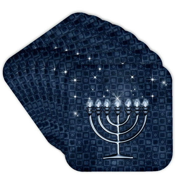 3drose, Hanukkah Menorah Blue, Set of 8 Coasters - Soft