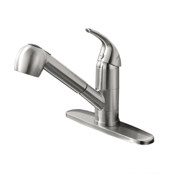 Low Profile Pull Out Kitchen Faucet with Sprayer, Stainless Steel Single Handle Brushed Utility Laundry Sink Faucet 1 or 3 Hole