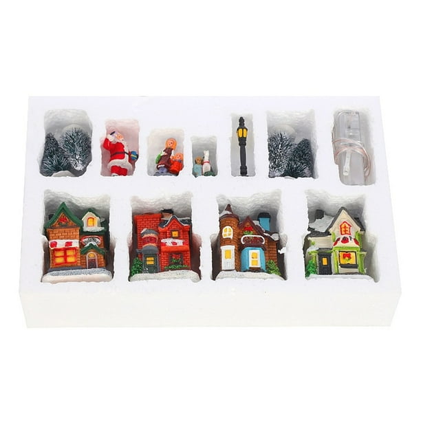 Christmas Village Sets, Resin Christmas Decor with LED Light Christmas Village Houses, Kids Gift