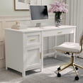 thumbnail image 3 of Martha Stewart Hutton Shaker Style Home Office Desk with Storage in White with Polished Brass Hardware, 3 of 14