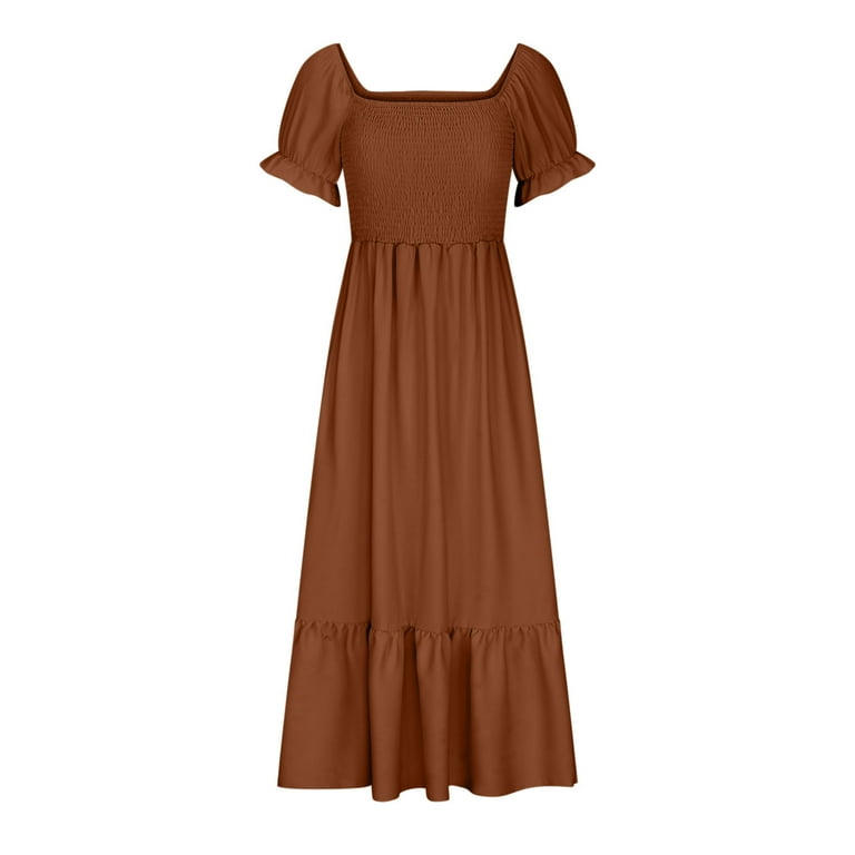 Elegant Print Flounce Fold Square Collar Dresses Elegant Print Flounce Fold Square Collar Dresses