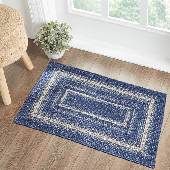 VHC Brands Great Falls, Braided Jute Rug,, Door Mat, Rectangle, Blue, Jute, 24x36