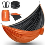 Overmont Hammock for Two Double Layers Outdoor Hammock Portable Camping Hammock Lightweight for Backpacking Hiking Sports Travel with Tree Straps German TUV Certificated Black and Orange