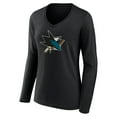 thumbnail image 2 of Women's Black San Jose Sharks Team Logo Long Sleeve V-Neck T-Shirt, 2 of 3