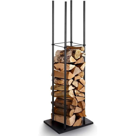 Log Holder 47 Inch Tall Fireplace Log Holder Tower Heavy Duty Firewood Rack Decorative Indoor Firewood Storage Indoor Log Rack Metal Wood Pile Storage Stacker Organizer for Outdoor Fireplace