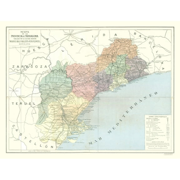 Historic Map - Tarragona Province Spain - Pompido 1913 - Vintage Wall Art