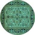 thumbnail image 1 of Ahgly Company Machine Washable Indoor Round Oriental Turquoise Blue Traditional Area Rugs, 6' Round, 1 of 4