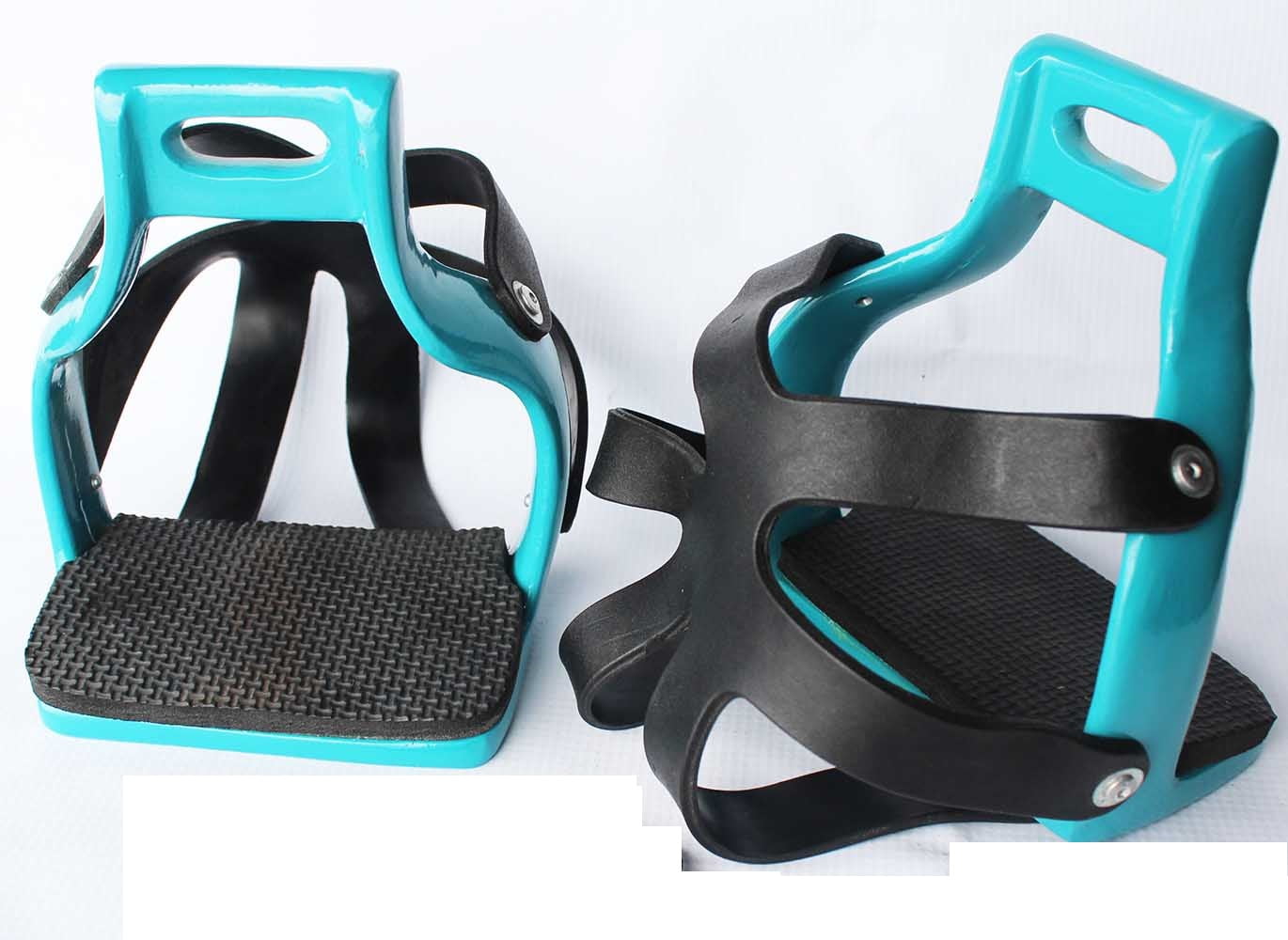 41/2" Wide English Aluminum Endurance Safety Cage Saddle Stirrups Teal