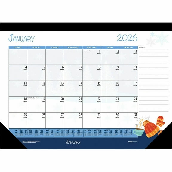 18.5 in. x 13 in. 12-Month (Jan-Dec 2026) Recycled Desk Pad Calendar - Black Binding/Corners