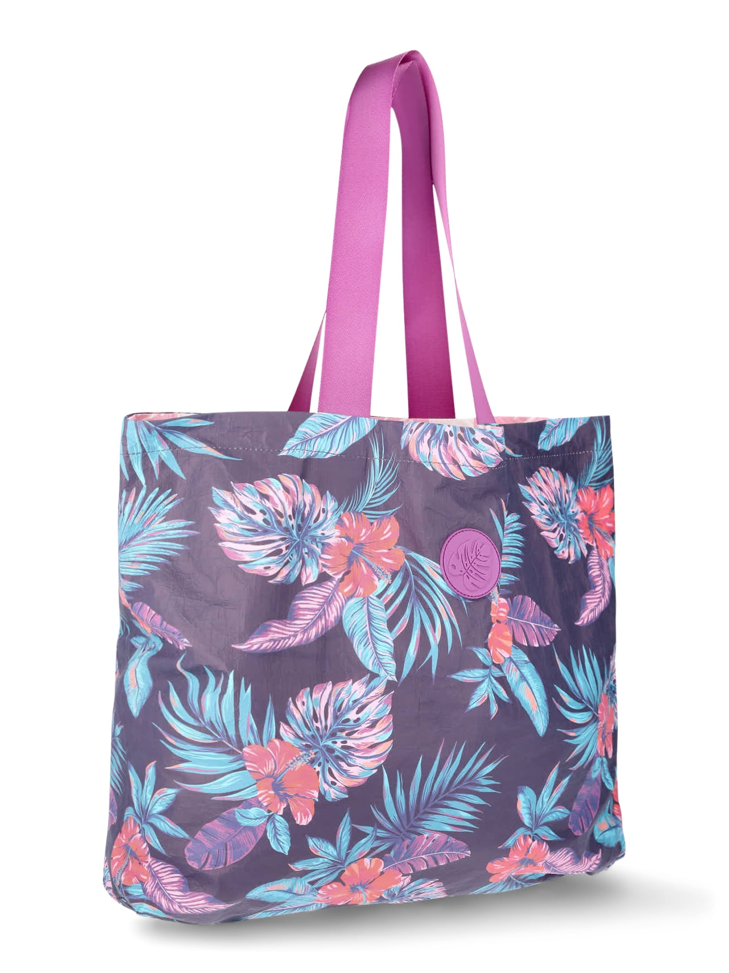 No Boundaries Women's Beach Wipeable Tote Bag, Navy Tropical