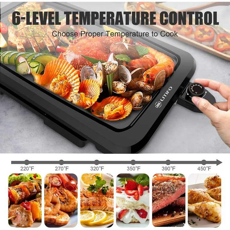 Electric Smokeless Indoor Grill, 1600W Fast Heat Up BBQ Grill, Nonstick Cooking Surface, 5 Levels Adjustable Temperature, Dishwasher Safe Removable