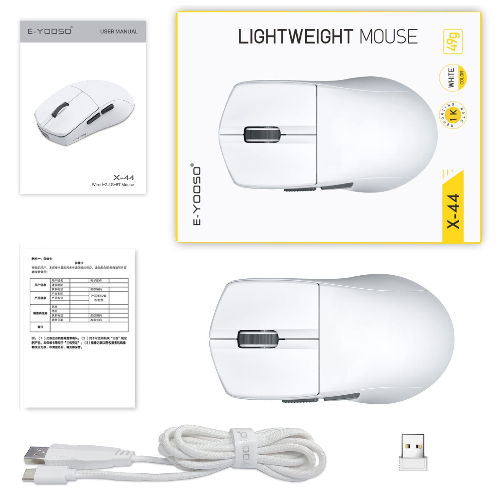 E-YOOSO Wireless Gaming Mouse, 49g Superlight, PAW3395 Sensor 26,000 DPI, 2.4G/Bluetooth 5.1/Wired, 5 Programmable Buttons, 150 Hr Battery