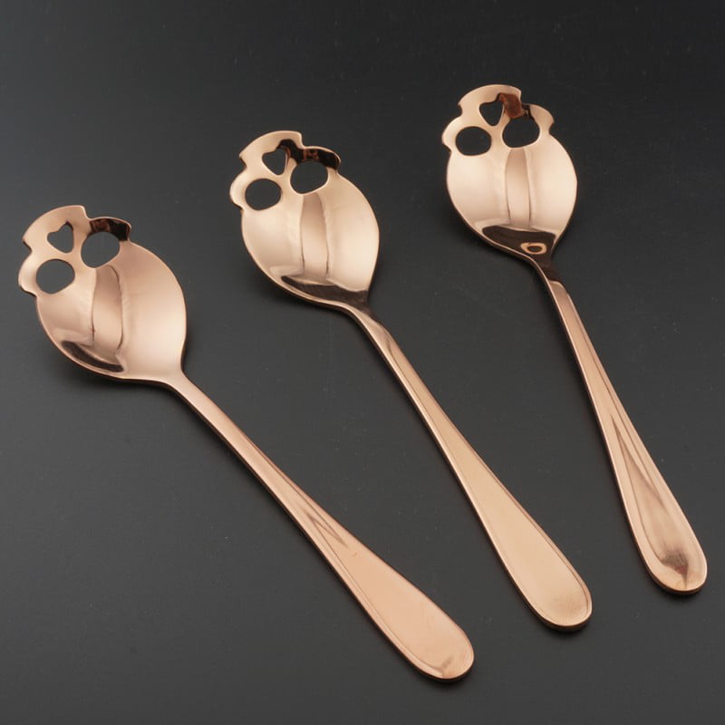 304 Stainless Steel Sugar Skull Tea Spoons Coffee Metal Stirring Slotted Spoon Set of 4 Silver Ladle 