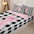 thumbnail image 3 of Manfei Monogrammed A Design Zipper Twin Comforter Sets with Fitted Sheet and 2 Pillowcases,Geometric Grid Print Zipper Bedding Set,Pink Reversible,4pcs, 3 of 7