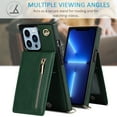 thumbnail image 4 of Crossbody Wallet Case for iPhone 16 Pro Max, Zipper Pocket Case with Card Holder, PU Leather RFID Blocking Protective Cover Case with Kickstand Detachable Wrist Strap Lanyard, Green, 4 of 10