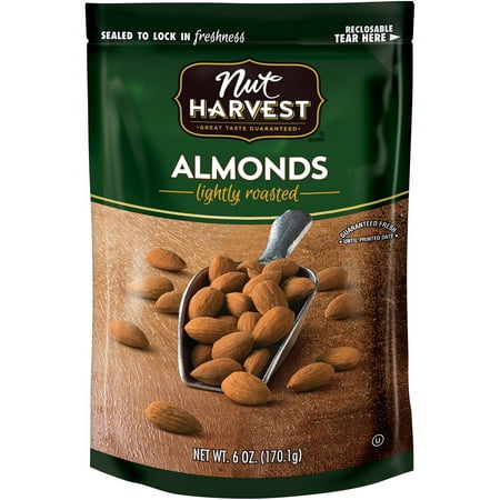 Nut Harvest Lightly Roasted Almonds 6 Ounce Plastic Bag