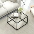 thumbnail image 2 of Gymax Glass Coffee Table 27.5 Inch Modern Square Metal Frame Living Room Transparent & Black, 2 of 10