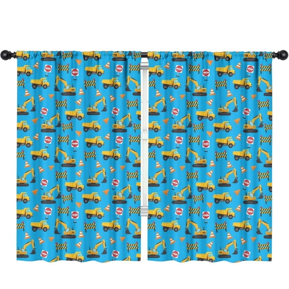 Blackout Kids Curtains,Excavator and No Entry Sign Blue Children's Insulated Curtains Set Of 2,Bedroom Essentials,Toddler Room Decor 52"x84"