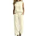thumbnail image 2 of Cagogo Women's 2 Piece Tank Top Set Wide Leg Pants Casual Boho Summer Outfits Round Neck Sleeveless Top Loose Pants Matching Lounge Sets Tracksuits Travel Airport Clothes, Beige 2XL, 2 of 7