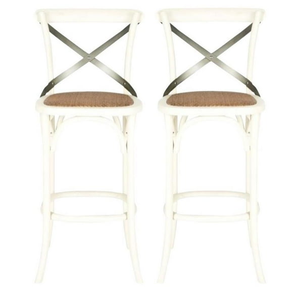 Home Square 44.1"H Oak Wood Barstool in Ivory - Set of 2